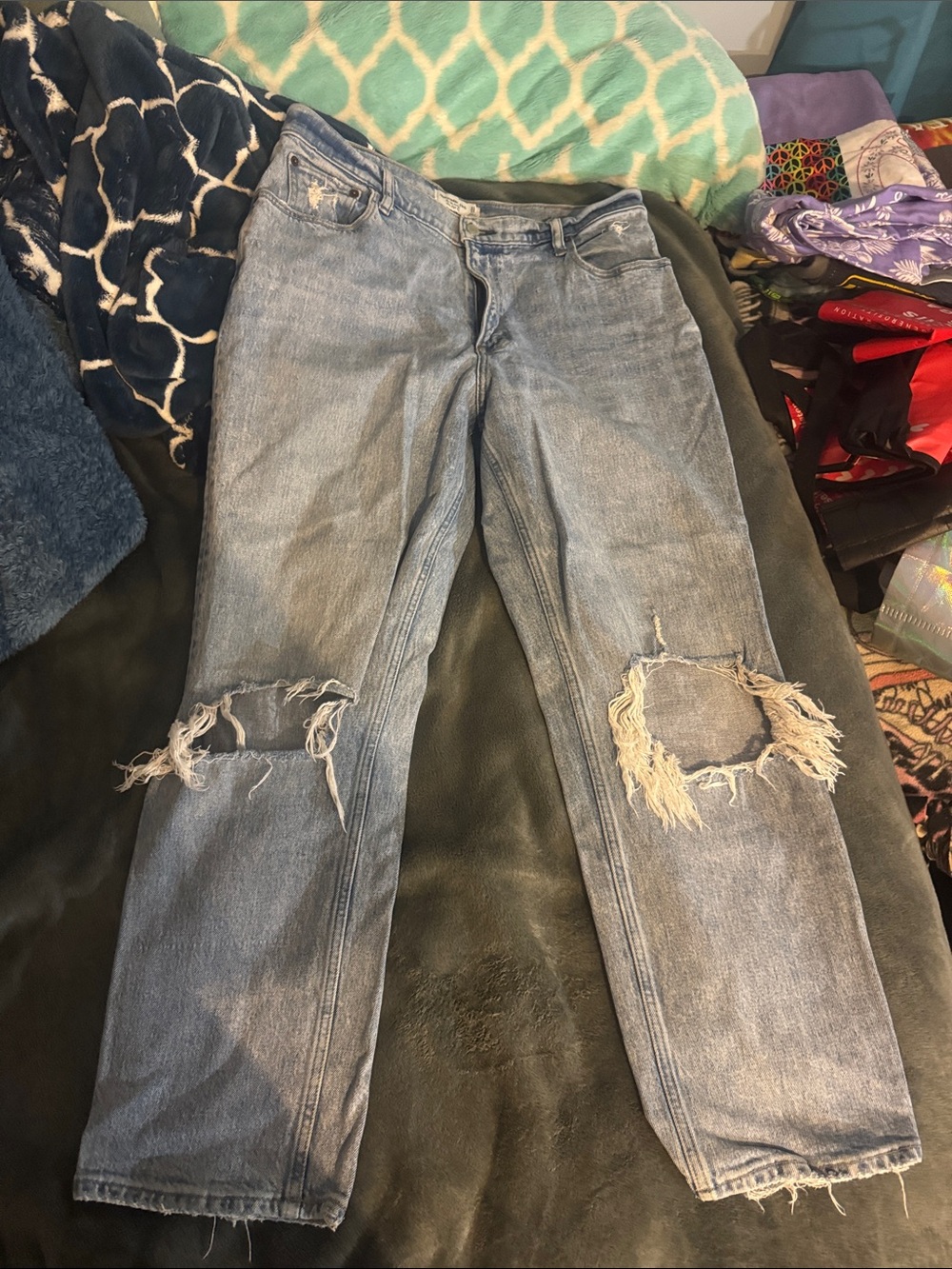 Abercrombie Distressed Light Wash Ripped Knee Jeans
